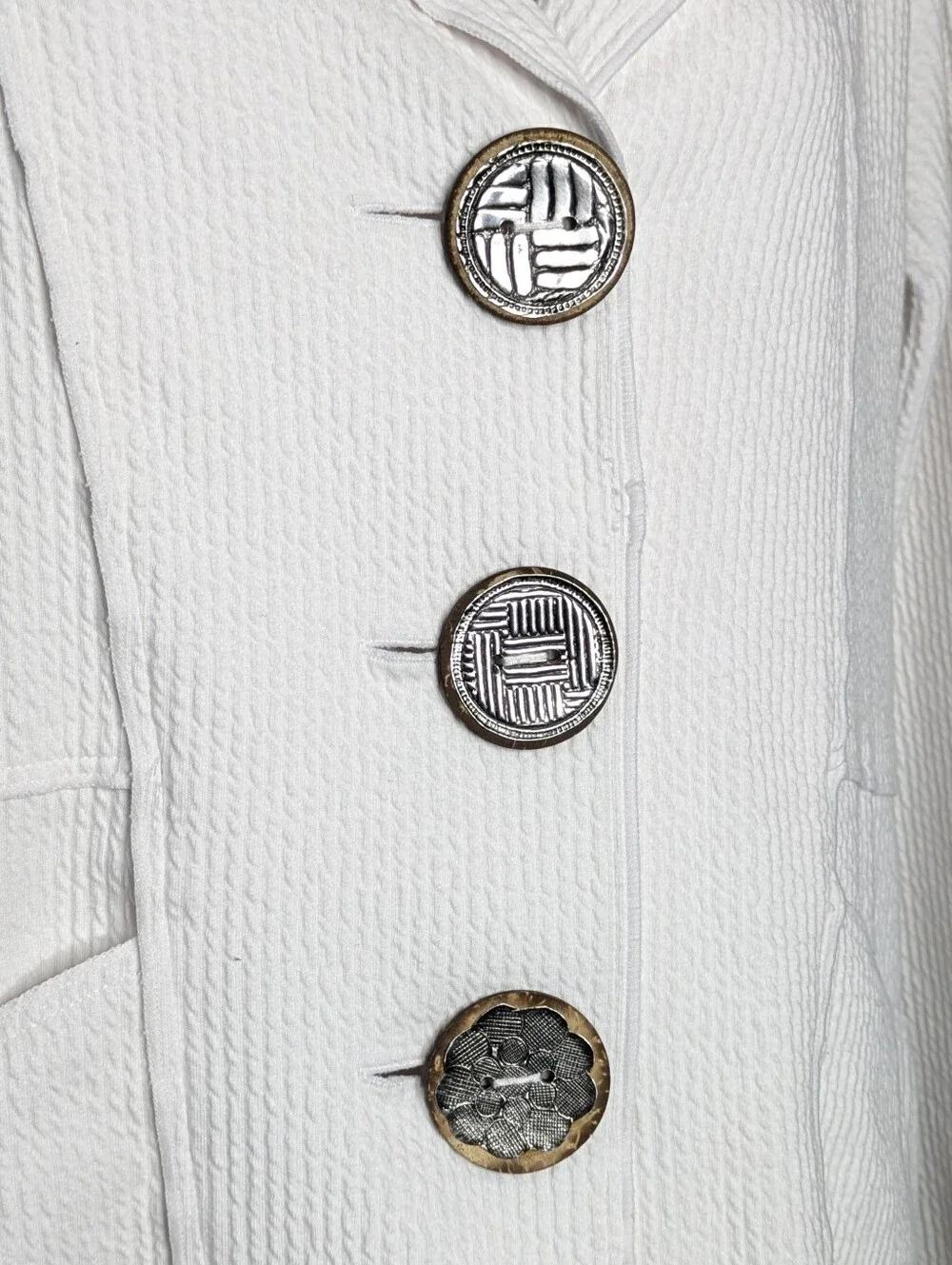 Neon Buddha White Silver Brown Button Up Cotton Blend Sweater Jacket M
